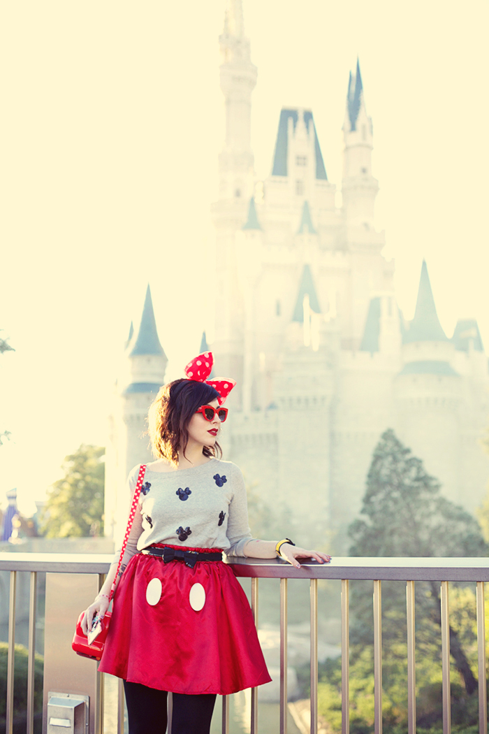 Evelyn Bourdon disney outfit mickey skirt minnie sweater