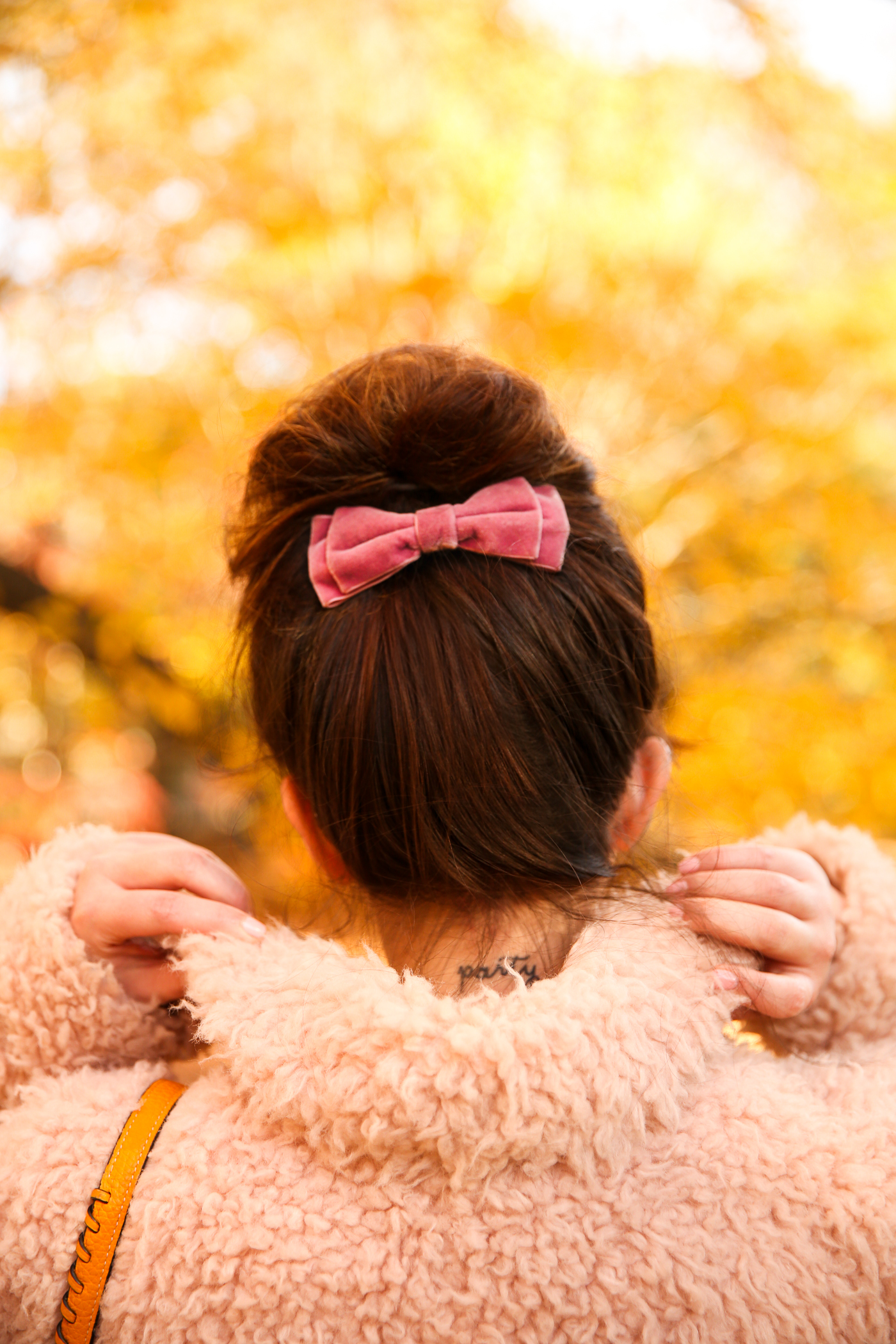 velvet hair bow and messy bun