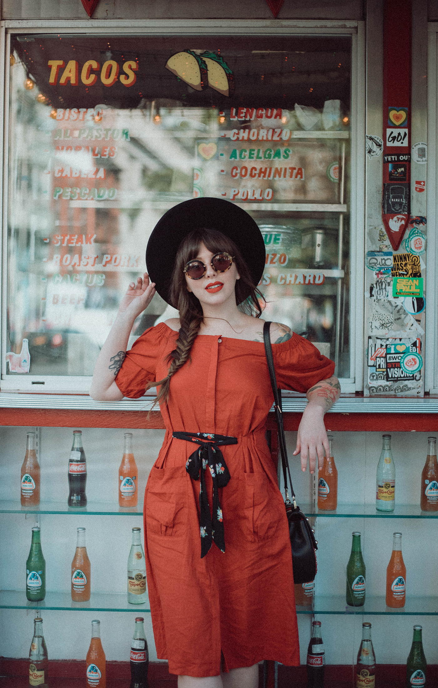 d.ra red linen dress on Evelyn Bourdon