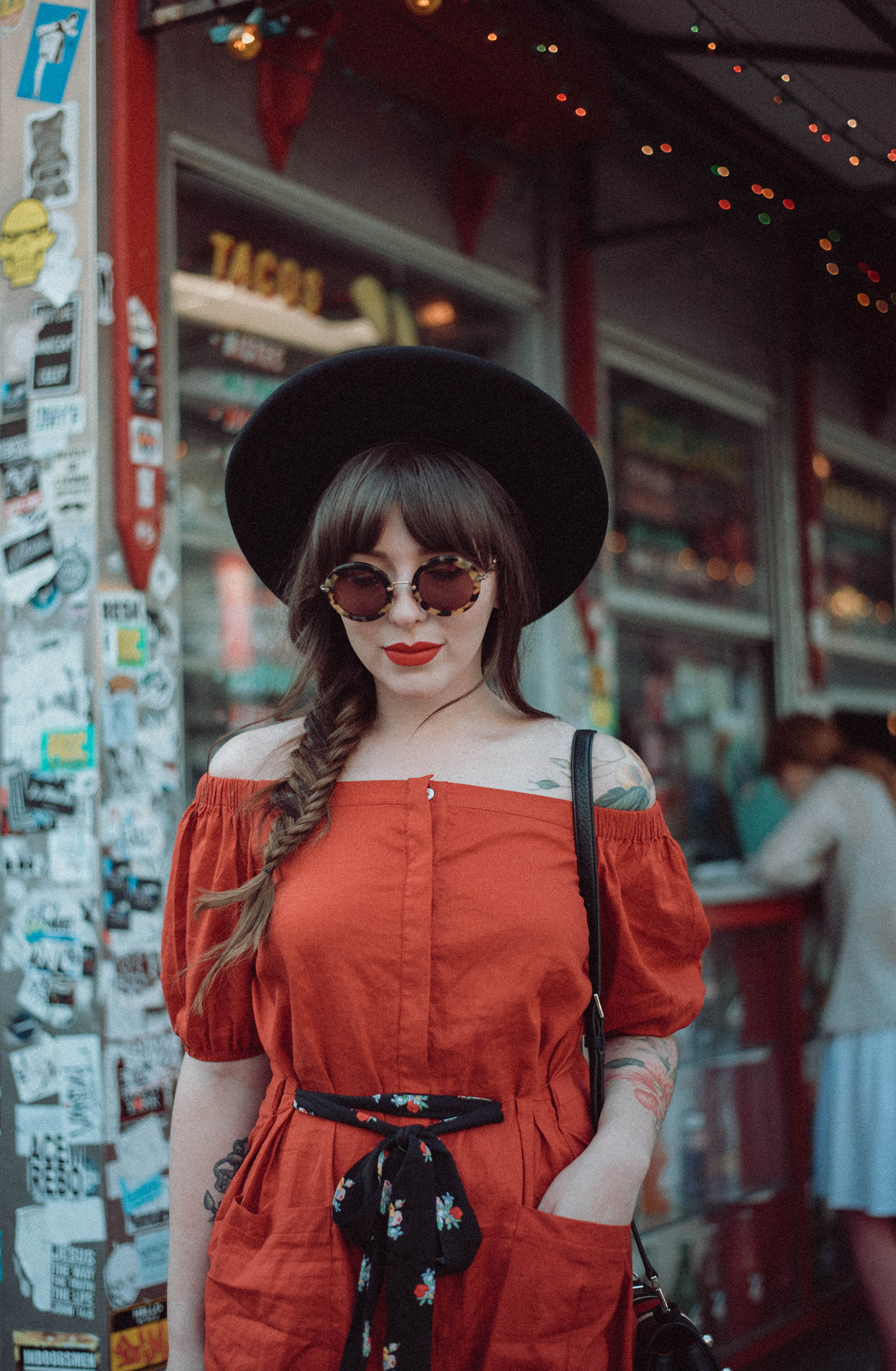 d.ra red linen dress on Evelyn Bourdon