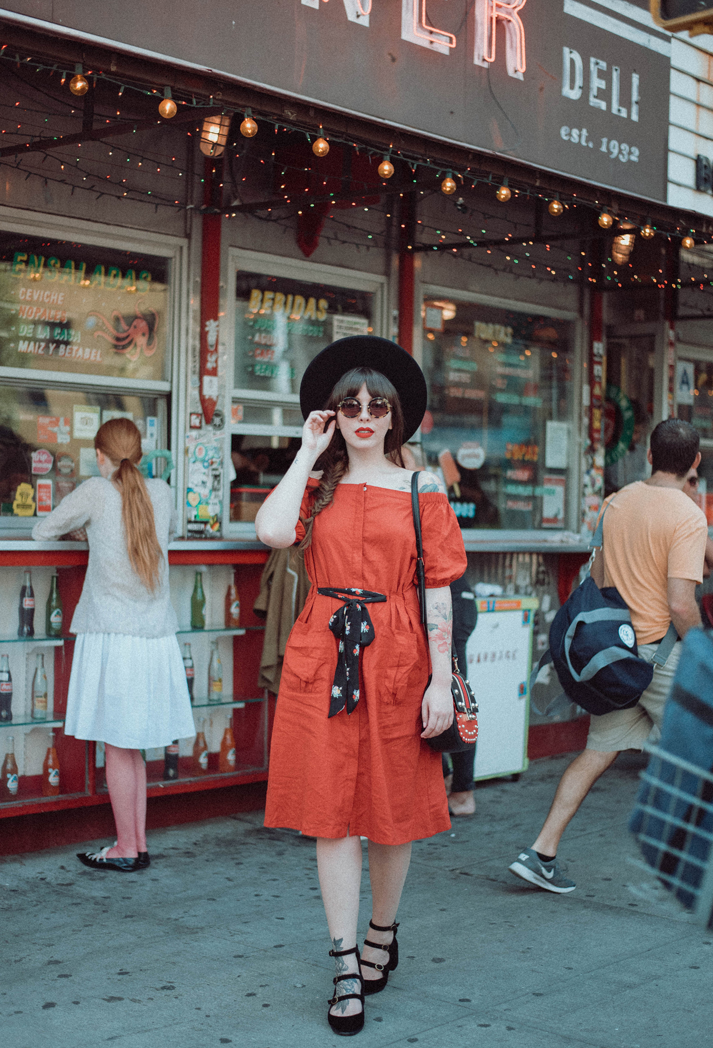 d.ra red linen dress on Evelyn Bourdon