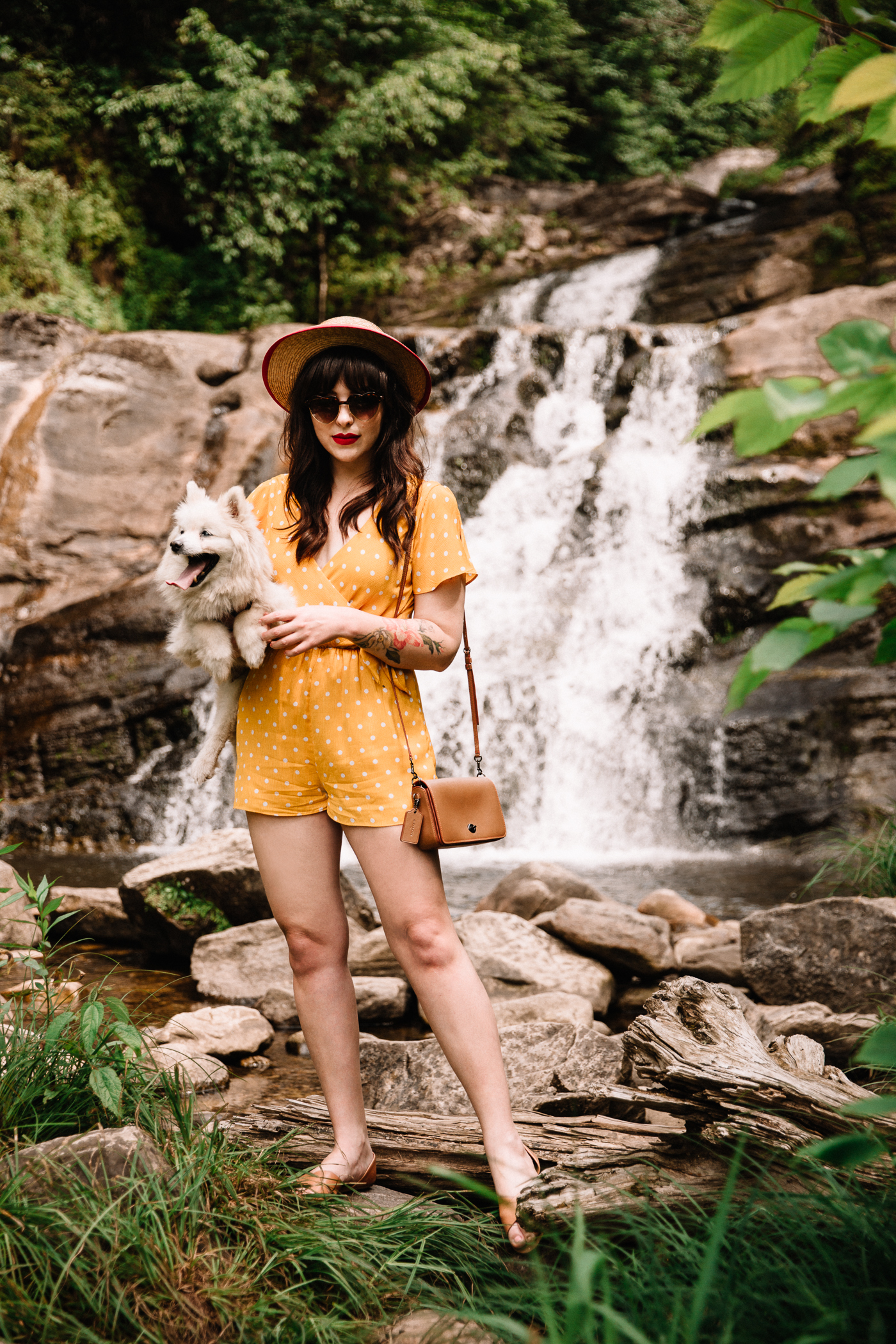 yellow polka dot romper