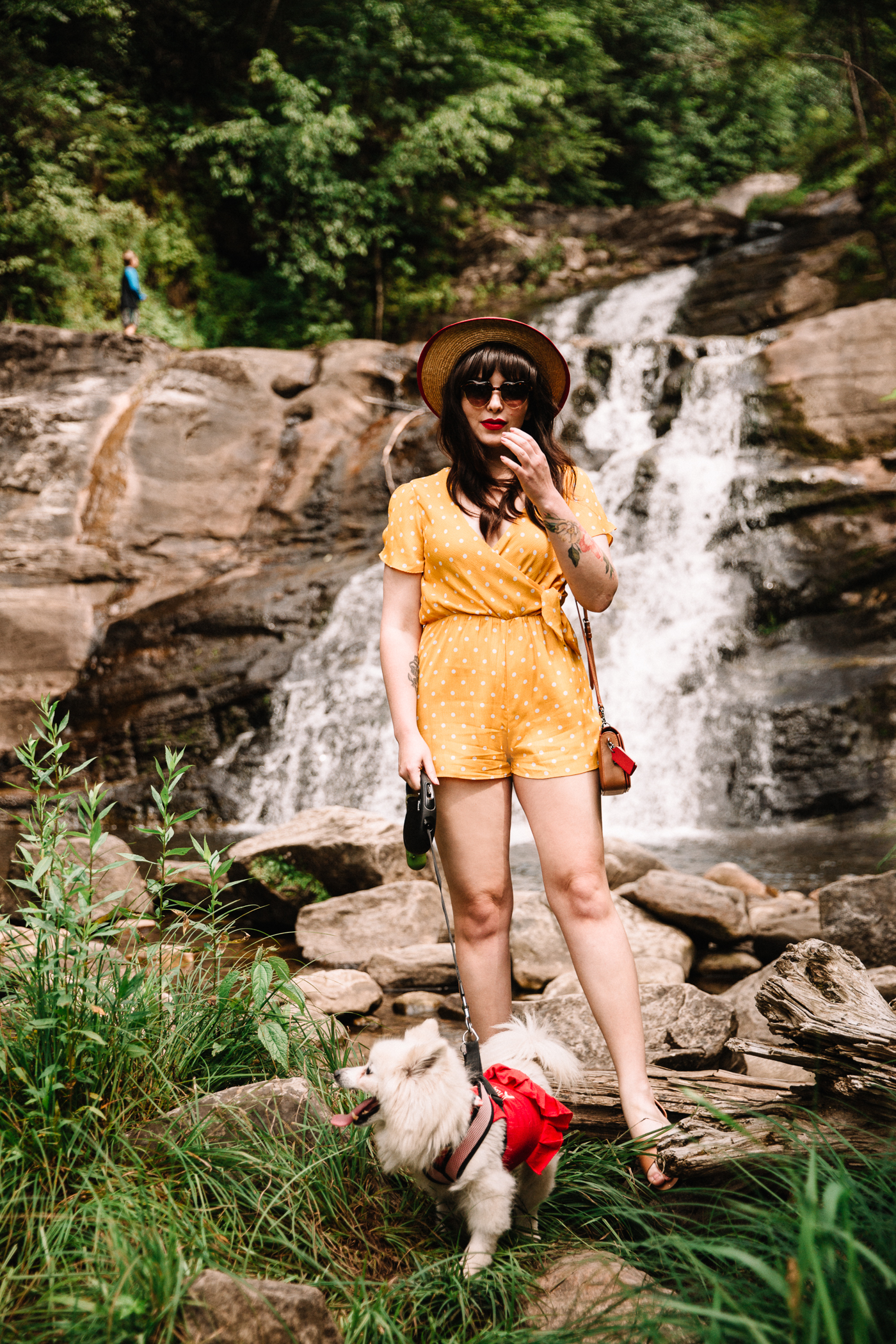 yellow polka dot romper