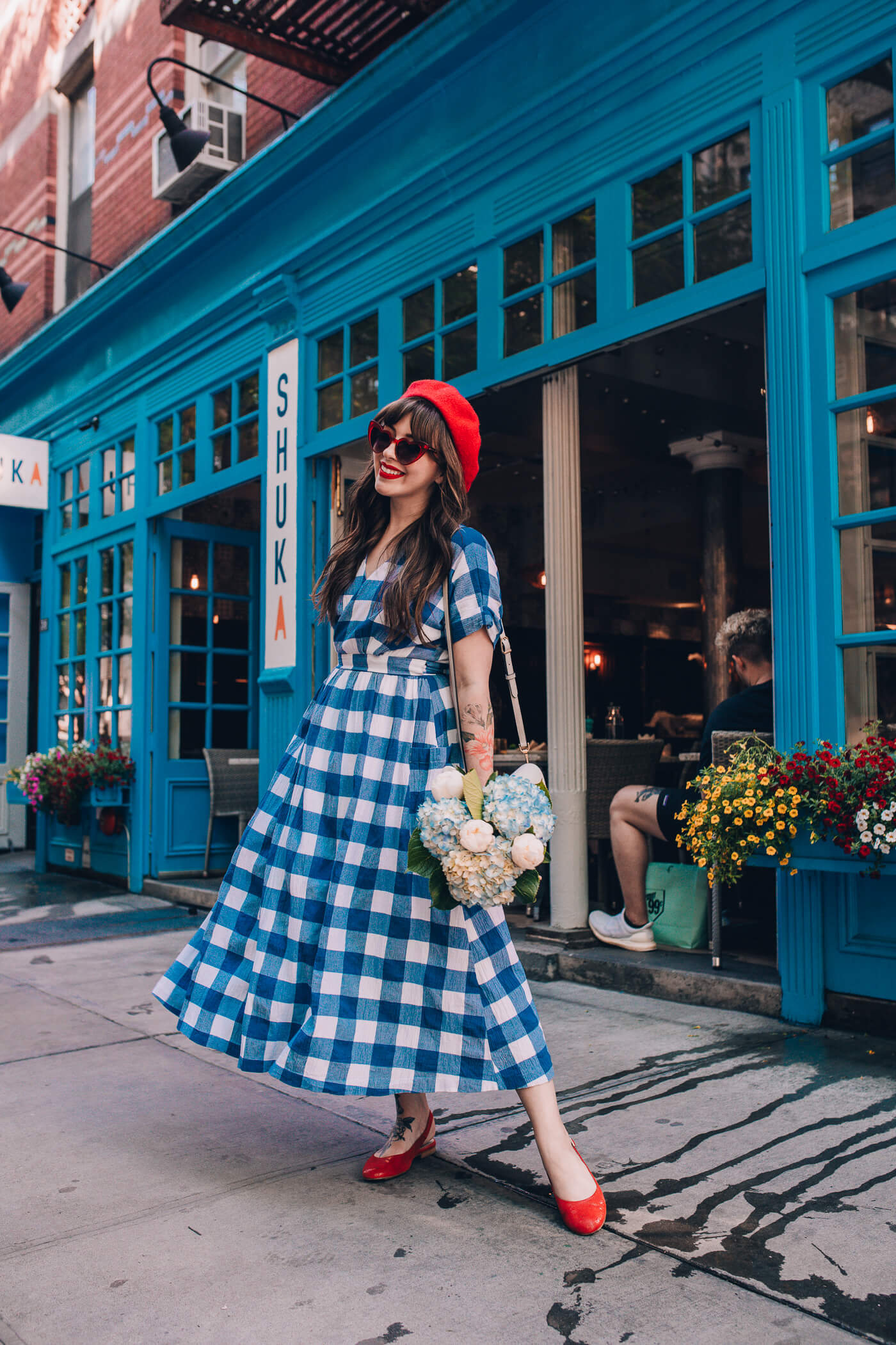 mara hoffman gingham wrap dress