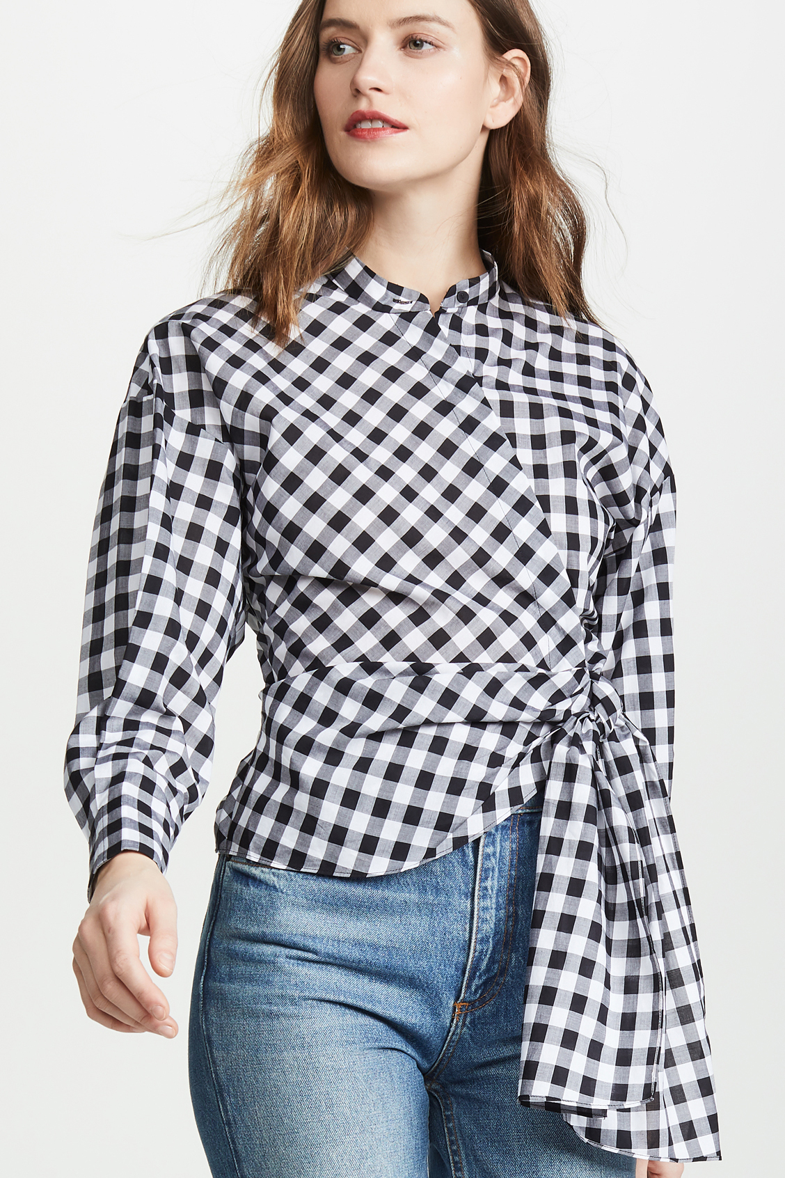 gingham tie waist shirt