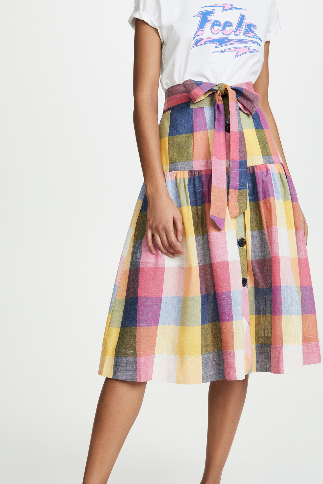 gingham midi skirt