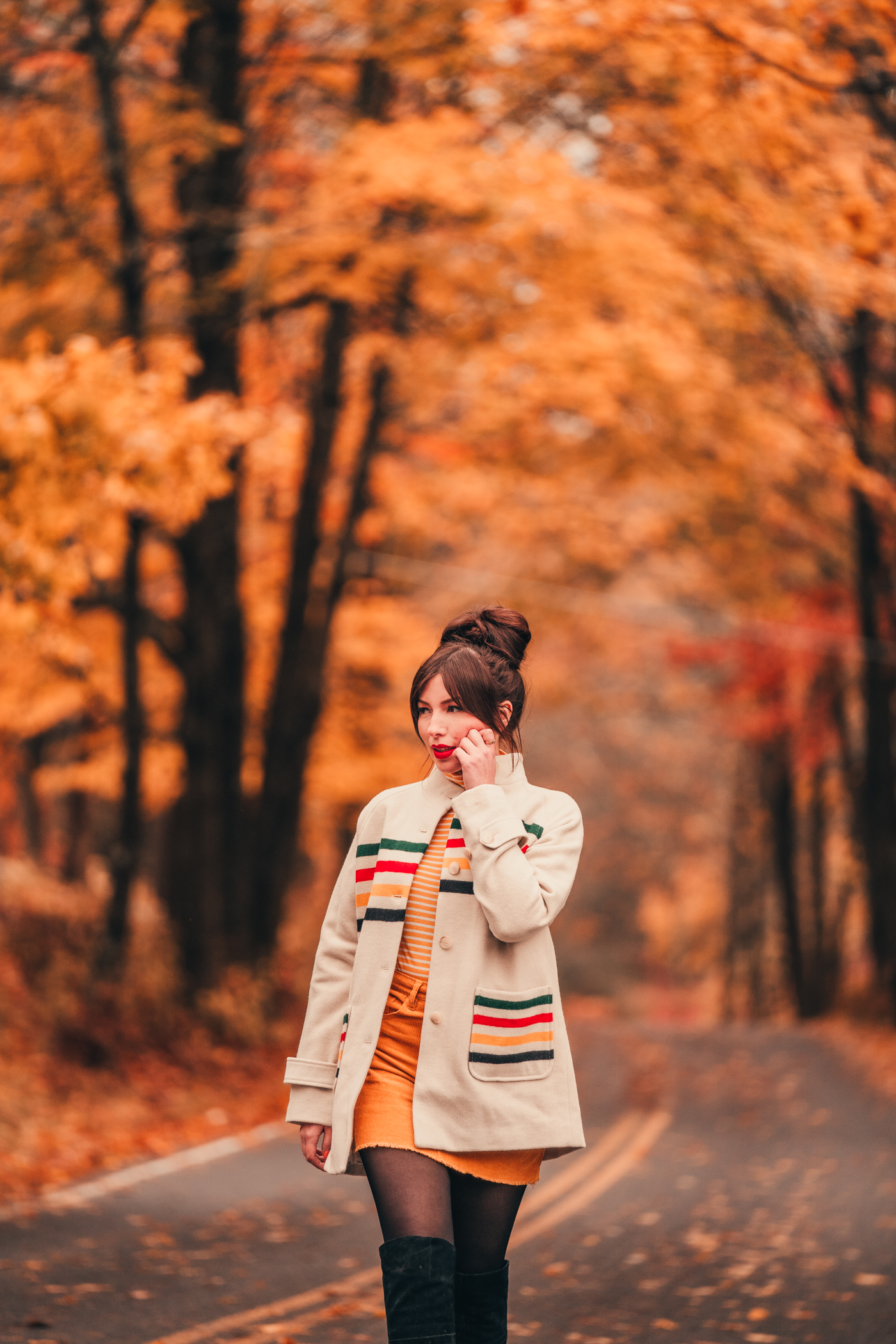 fall outfit: Pendleton glacier stripe coat