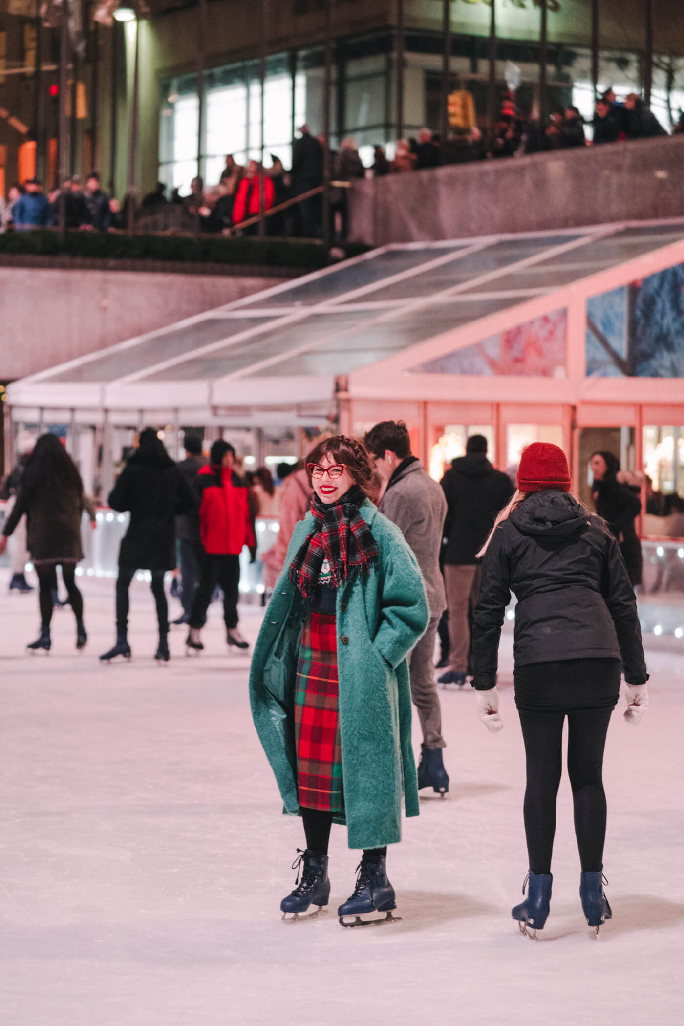 Vintage sweater and skirt, asos coat, Keiko-Chan Heartbreaker frames.