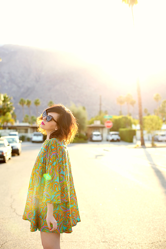 woman wearing vintage dress