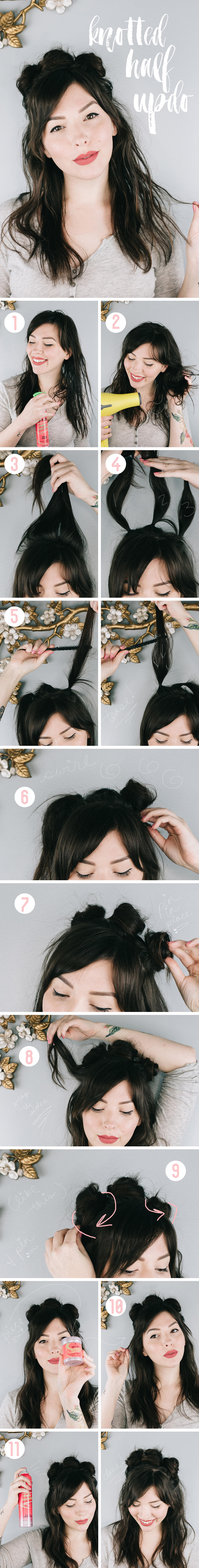 got2b 90s style knotted half updo hair tutorial