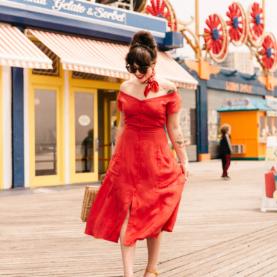 red linen reformation dress