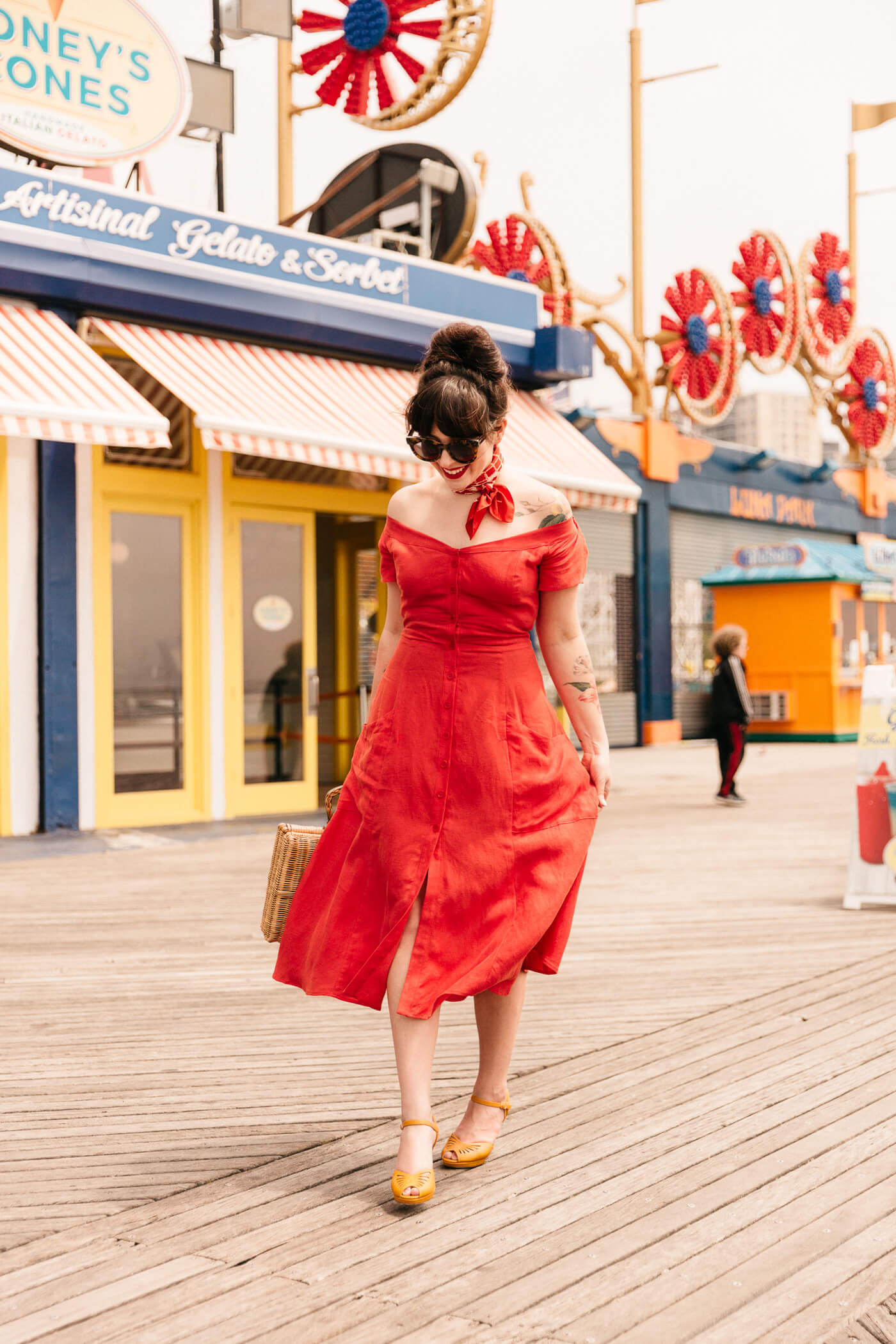 red linen reformation dress