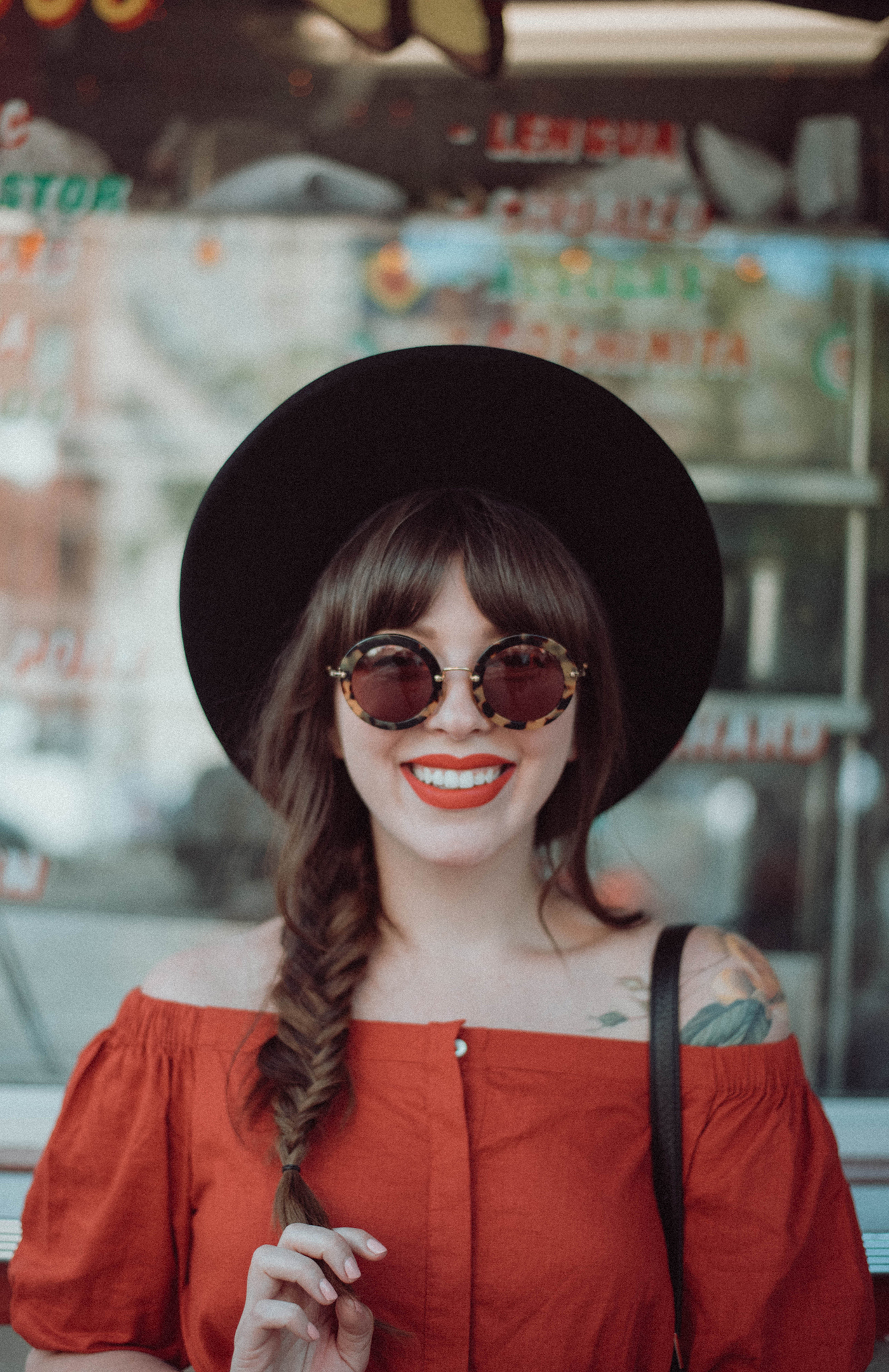 d.ra red linen dress on Evelyn Bourdon