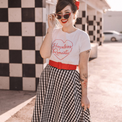 kate spade gingham skirt and ban.do hopeless romantic shirt