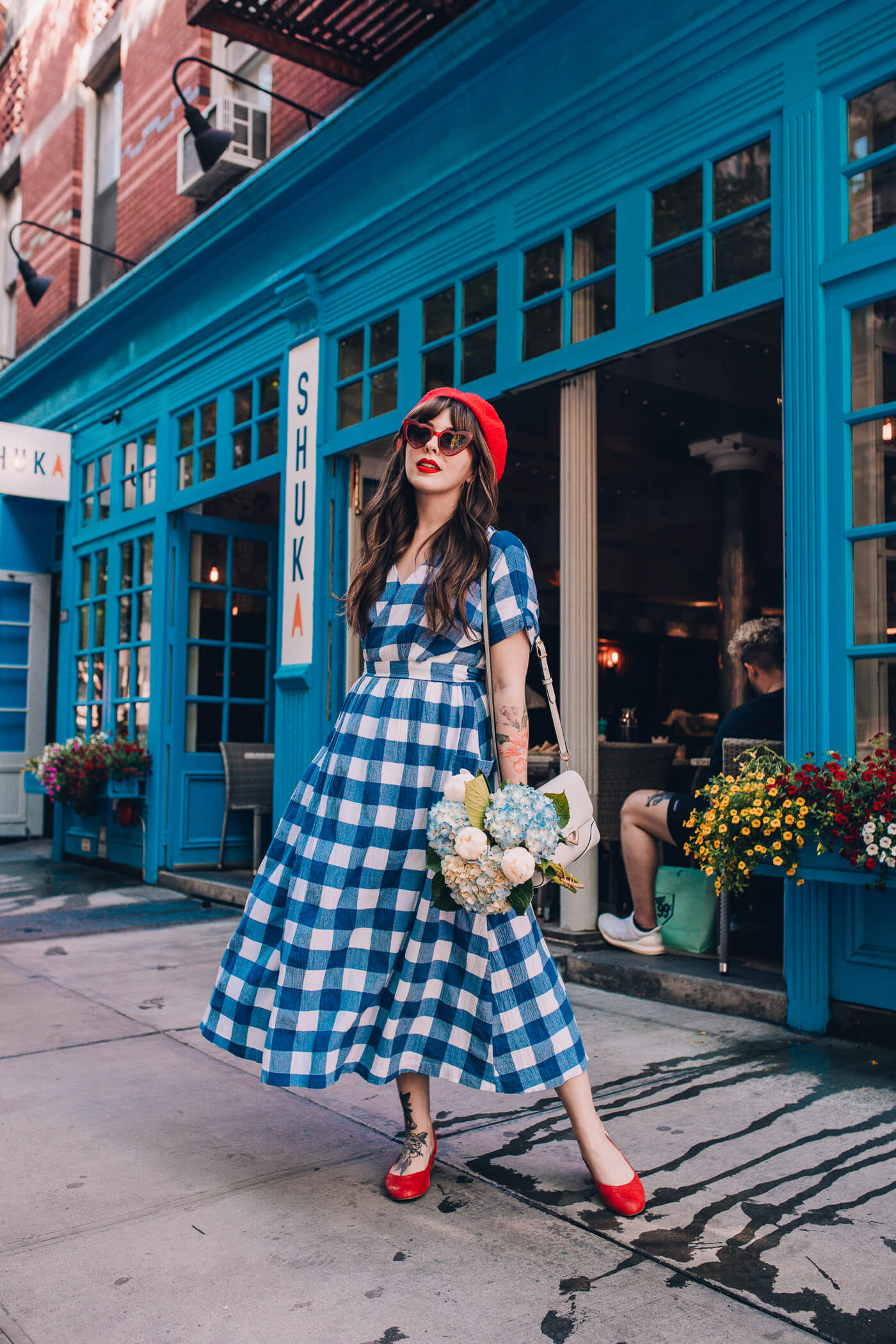 mara hoffman gingham wrap dress