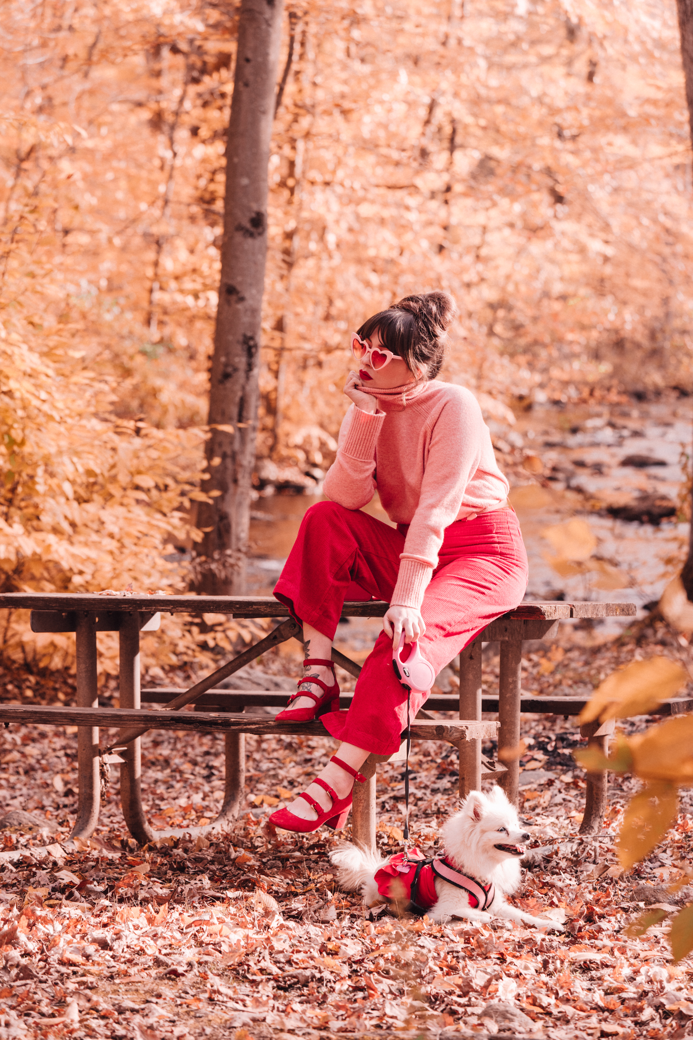 woman sitting on a park table 