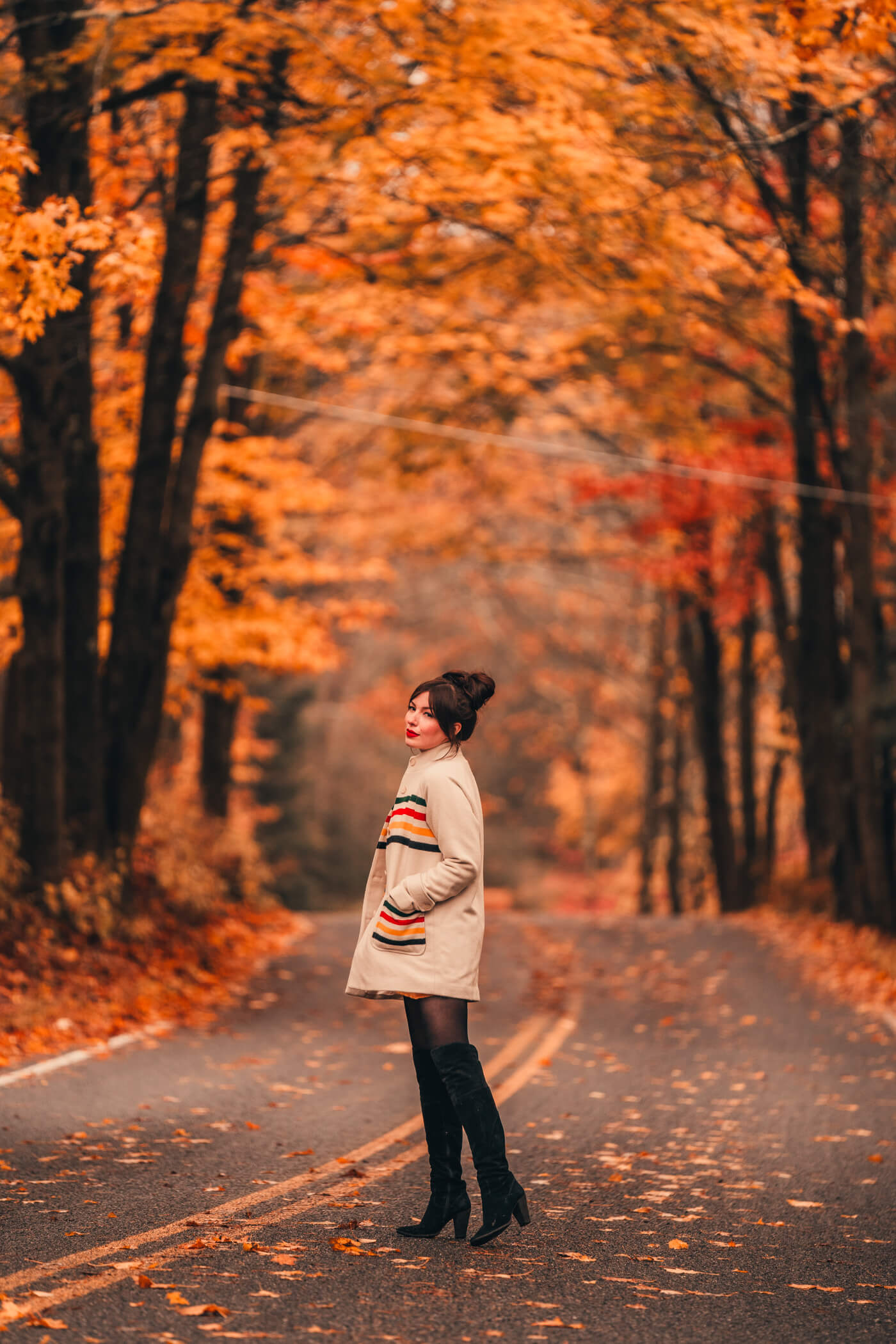 fall outfit: Pendleton glacier stripe coat