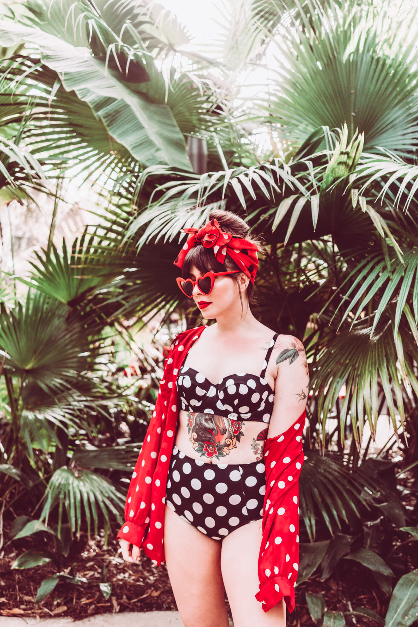 woman wearing polka dot swimwear 