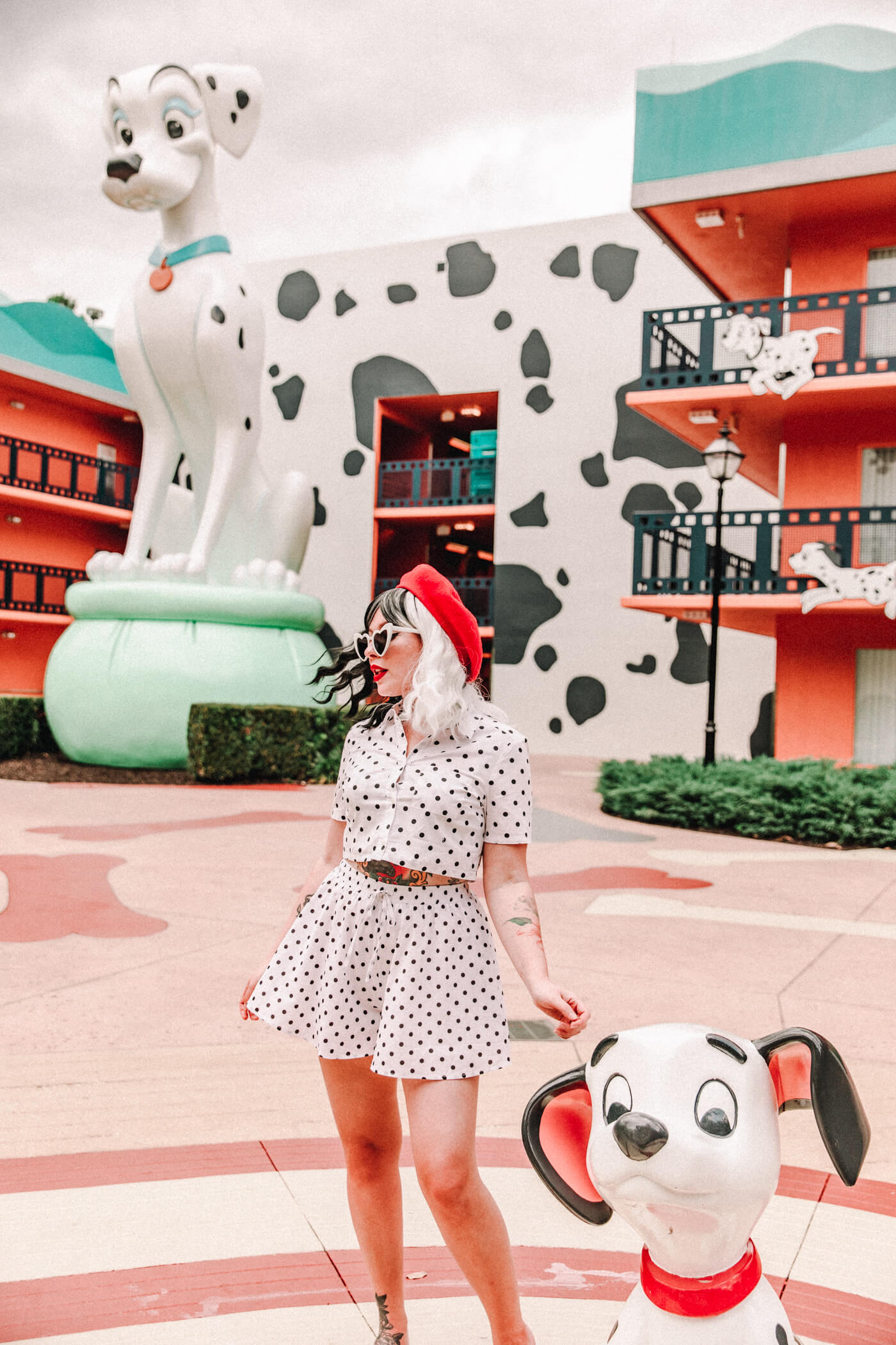 woman in cruella de vil inspired outfit disney bound