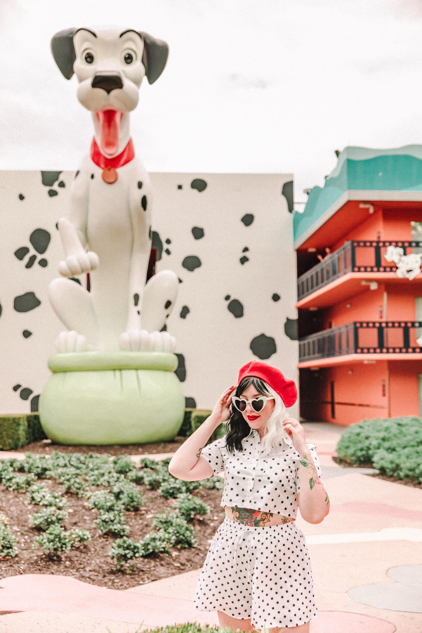 woman wearing Cruella De Vil inspired outfit 