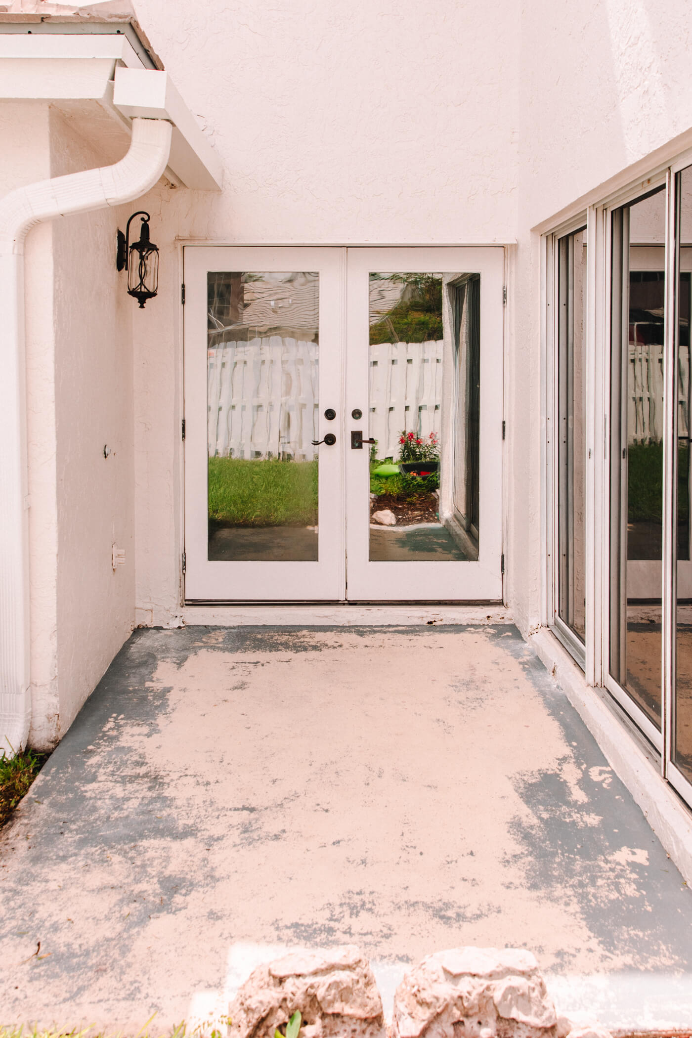 Pastel Patio Mini Makeover mirror glass doors