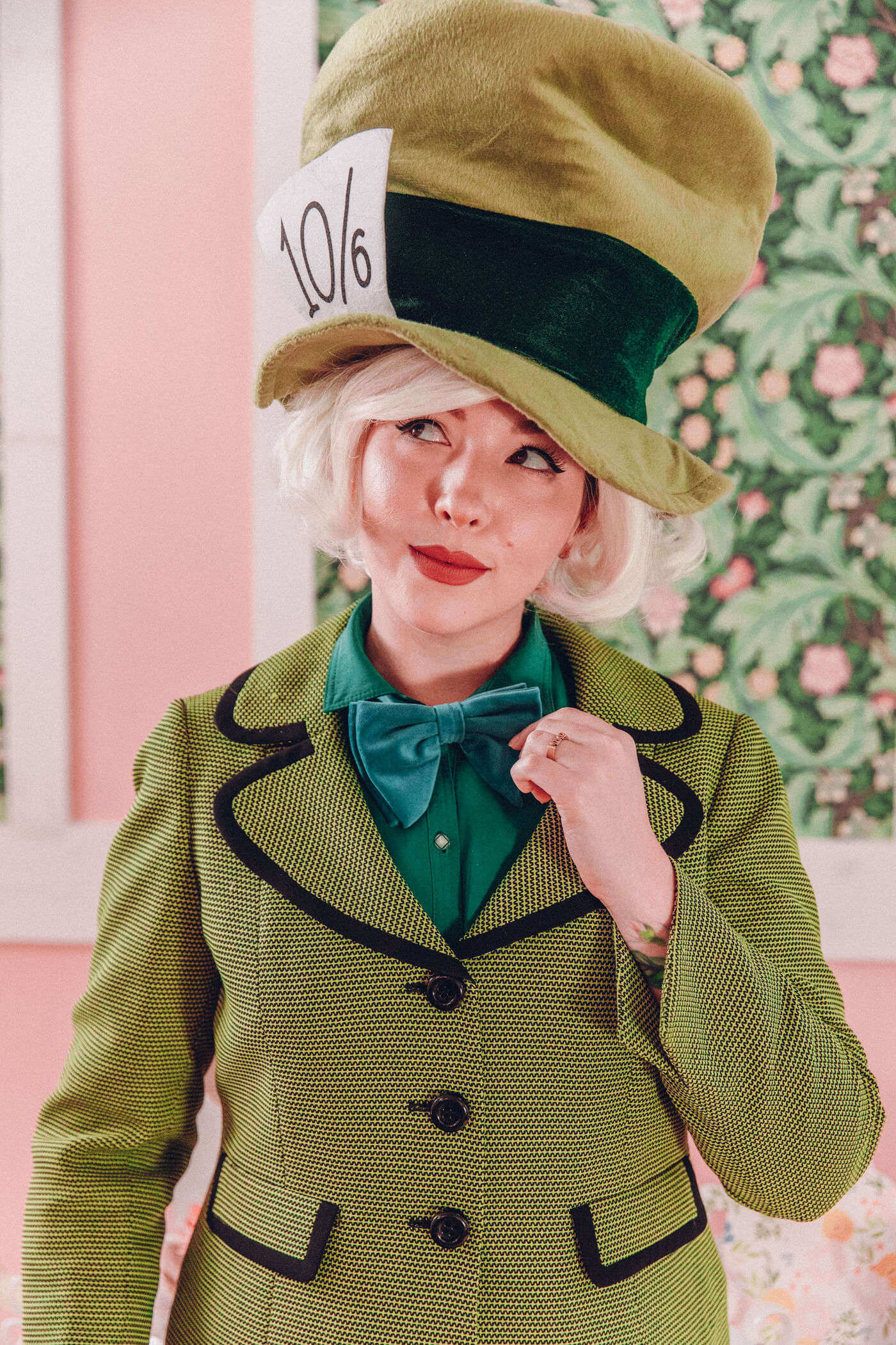 Halloween costume with green jacket hatter