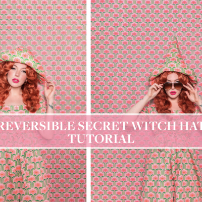 Evelyn Bourdon wearing a reversible secret witch hat