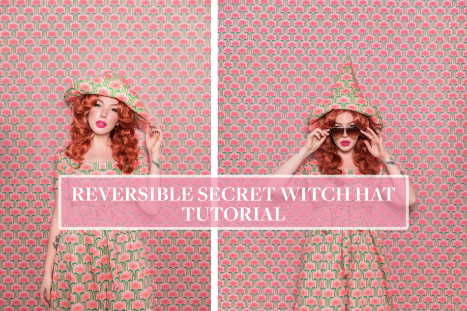 Evelyn Bourdon wearing a reversible secret witch hat